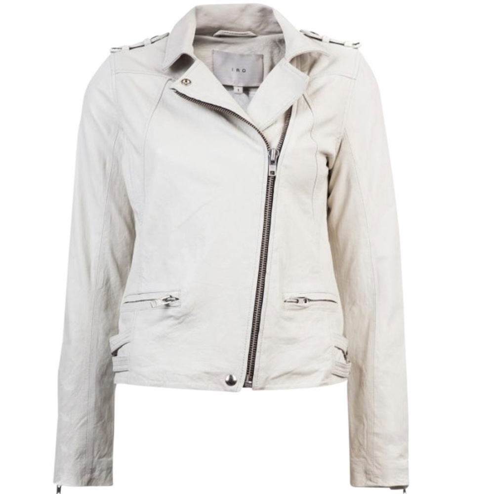 IRO Off White Lambskin Leather Jude Moto Zipper jacket